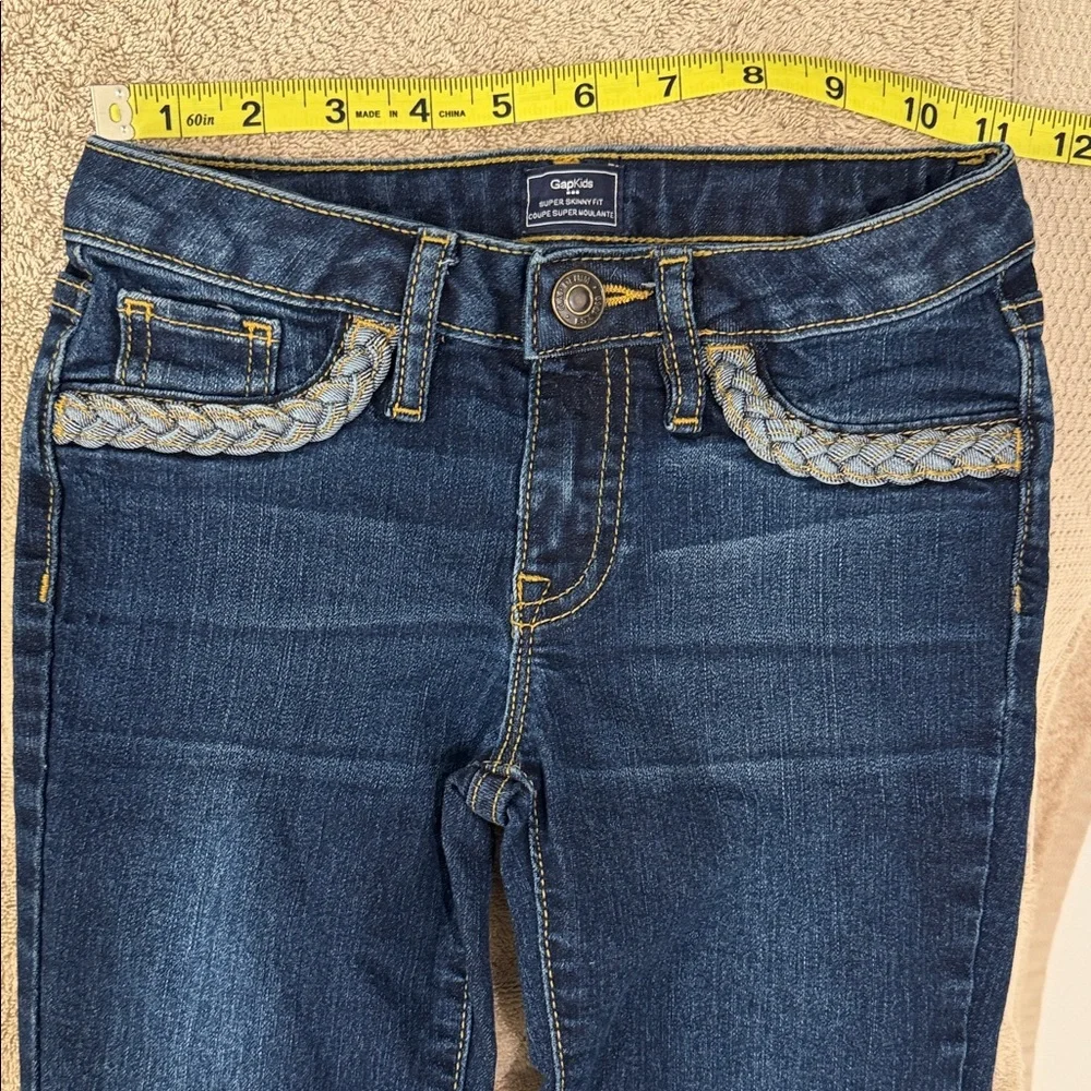 GAP Kids Dark Blue Super Skinny Fit Jeans with Braided Detail Size 7